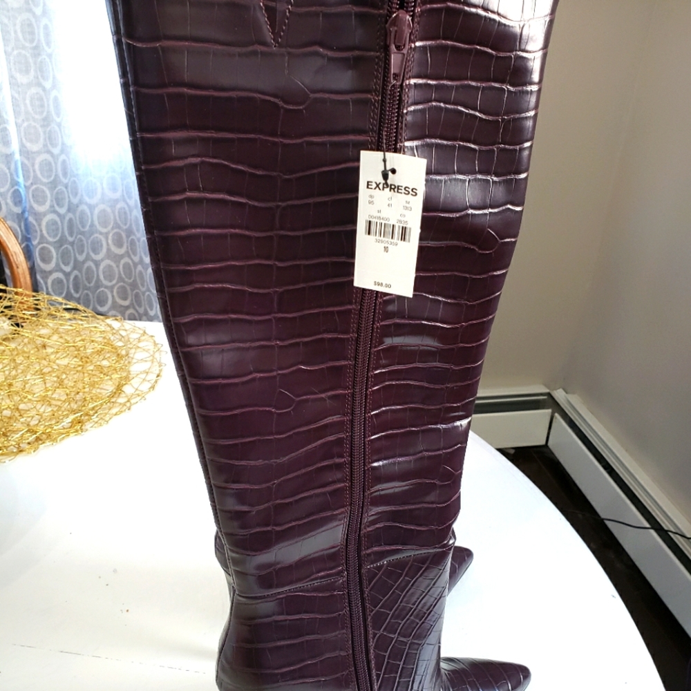 Croc Embossed Thin Heel Boots